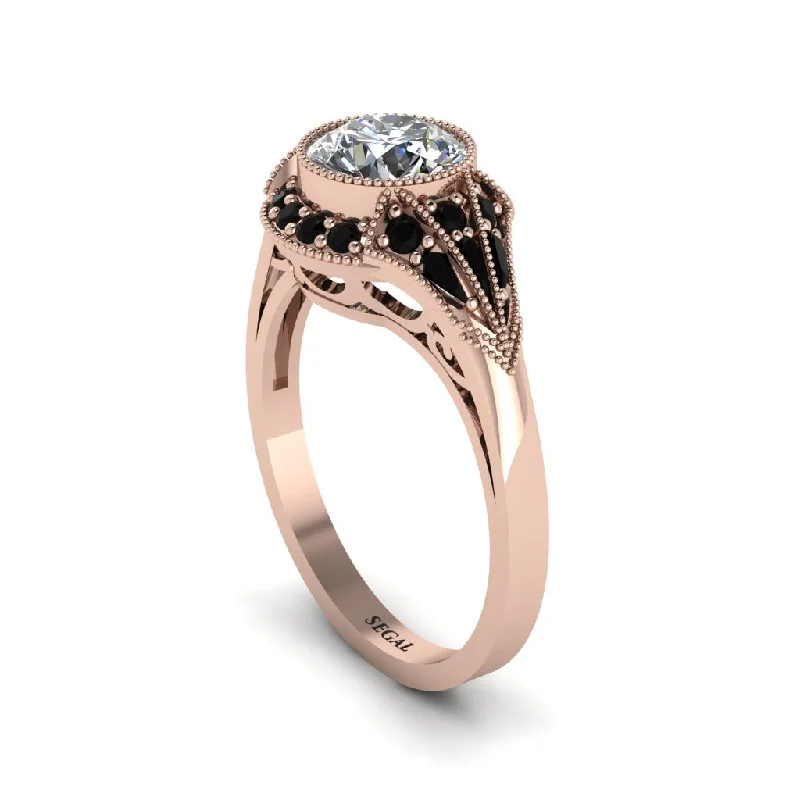 Ladies engagement rings halo settings-Black Diamond Vintage-Inspired Besel Engagement Ring - Makenzie No. 32