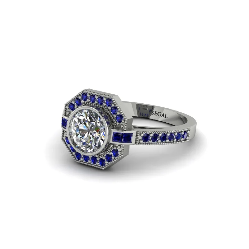 Ladies engagement rings e-commerce sites-Sapphire Octagon Halo Engagement Ring - Leia No. 63