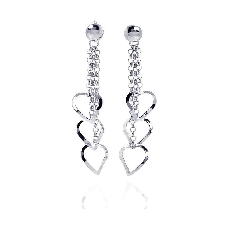 Ladies rings buying tips-Silver 925 Rhodium Plated Multiple Open Heart Dangling Wire Hook Earrings - DSE00057