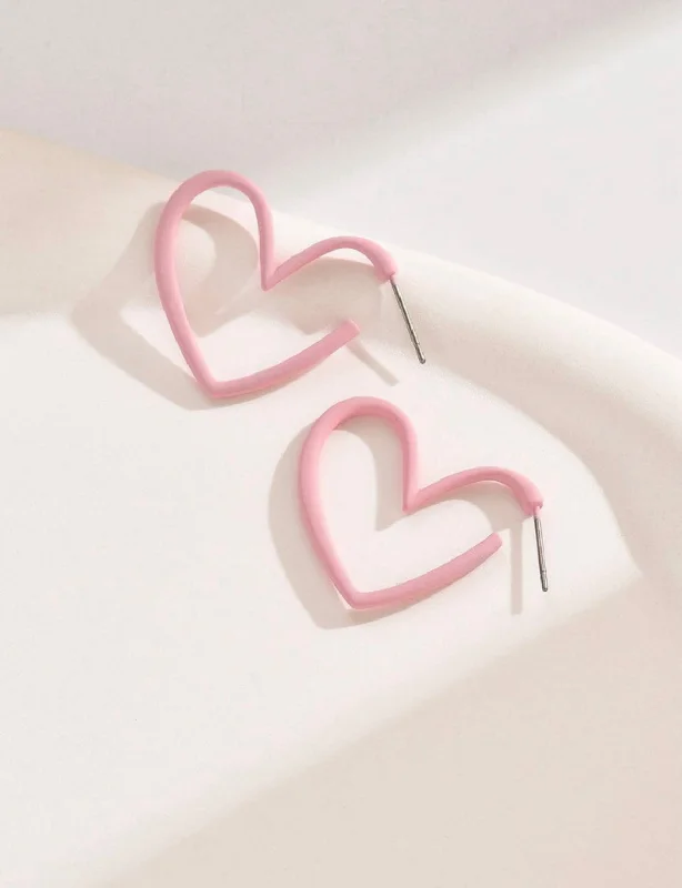 Ladies rings luxury picks-Light Pink Heart Shaped Hoop Earrings