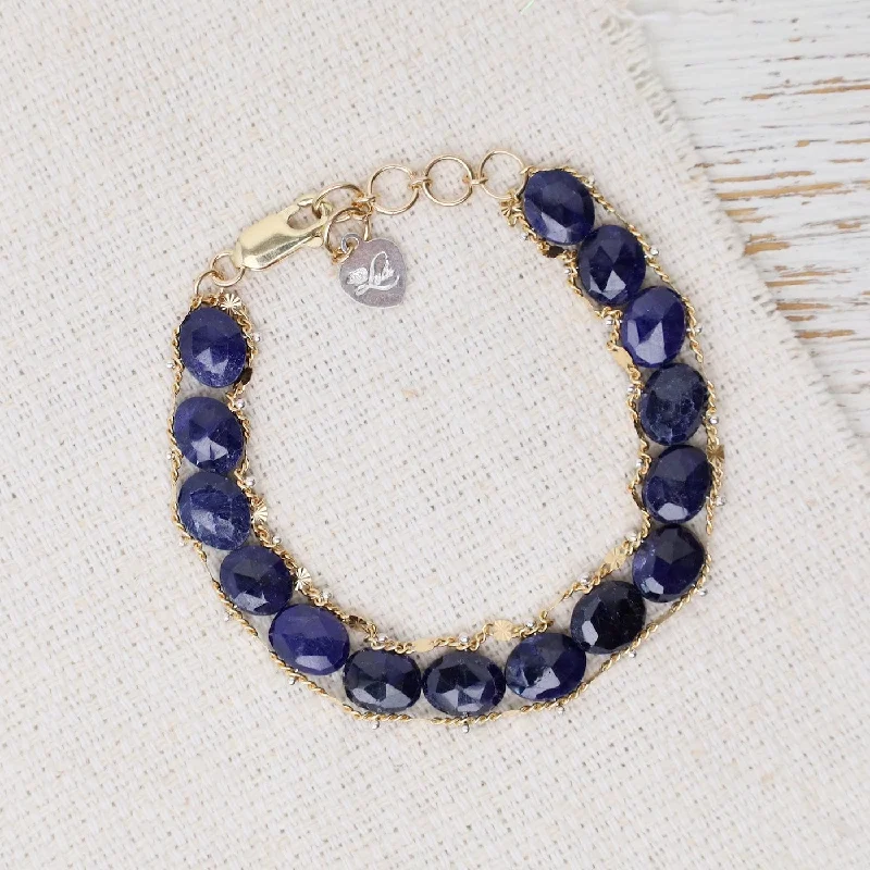 Ladies bracelets gold designs-Blue Sapphire Helix Bracelet