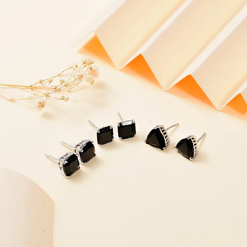 Ladies rings star accents-Set of 3 Thai Black Spinel Earrings