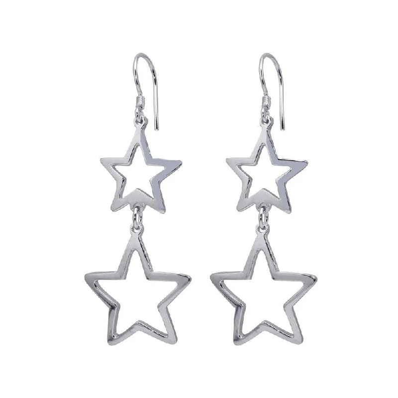 Ladies rings wedding bands-Silver 925 Rhodium Plated Two Dangling Open Star Hook Earrings - DSE00013