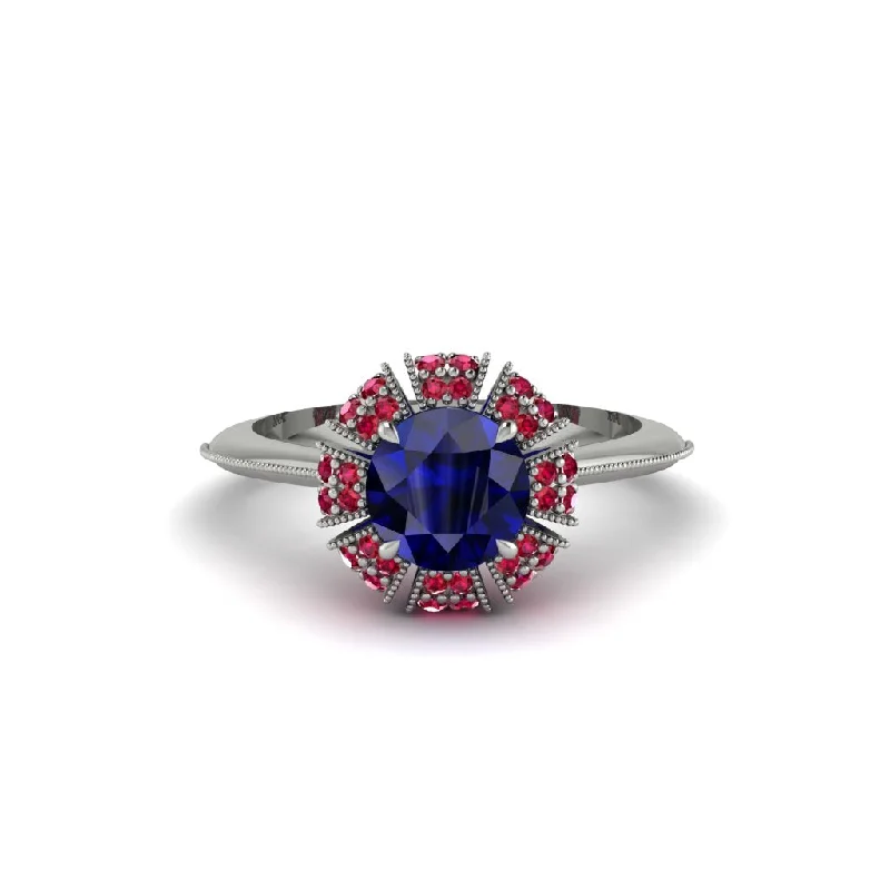 Ladies engagement rings latest trends-Ruby Crown Halo Engagement Ring - Annie No. 60