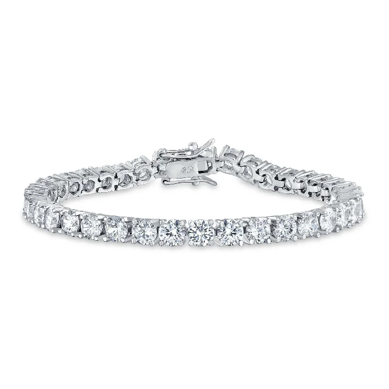 Ladies bracelets fashion choices-Traditional Bridal Jewelry 20 CT CZ Round Solitaire Tennis Bracelet 8 Inch Silver