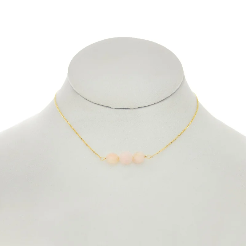 Rose Pompadour - 3 Flat Rose Quartz Bar Necklace