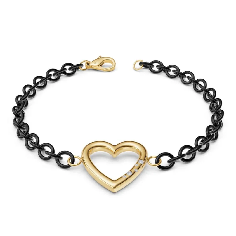 Ladies bracelets buying advice-3.8mm Stainless Steel Black Heart Chain Bracelet