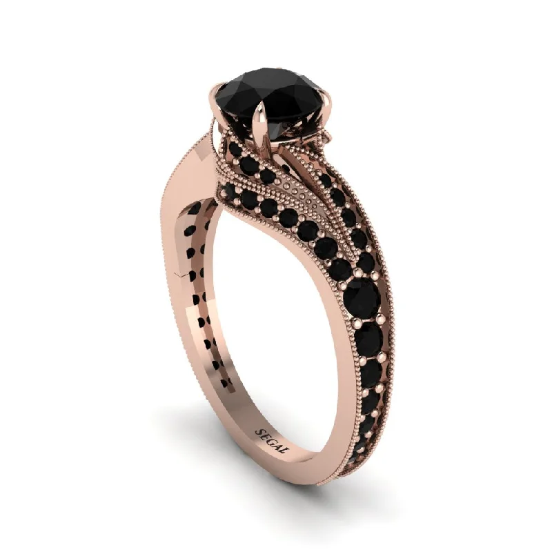 Ladies engagement rings dainty styles-Black Diamond 14K Gold Pave Engagement Ring - Magnolia No. 38