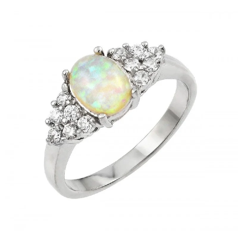 Ladies rings handmade crafts-Silver 925 Rhodium Plated Opal Clear Cluster CZ  Ring - STR00994