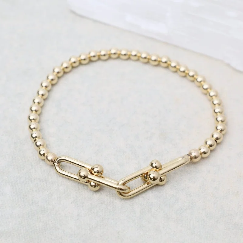 Ladies bracelets friendship bands-Large Chunky Paperclip and 4mm Gold Filled Ball Bracelet