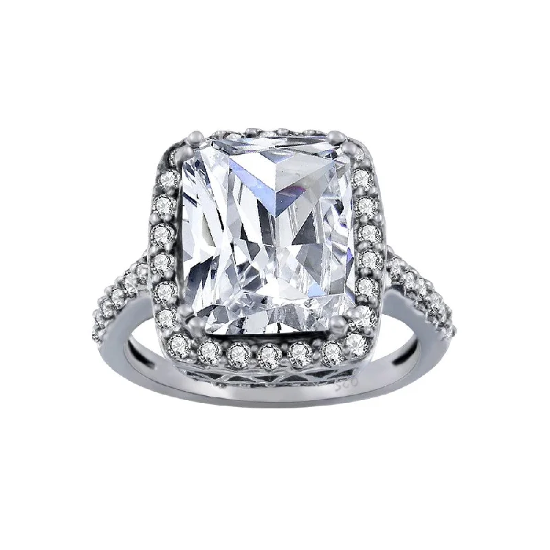 Ladies rings middle finger-Rhodium Plated 925 Sterling Silver Clear Cluster CZ Square Ring - ACR00008