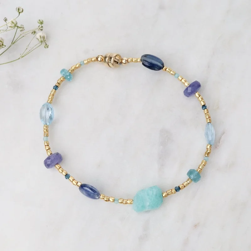 Ladies bracelets minimalist trends-Gold Glass & Amazonite Mix Magnetic Bracelet