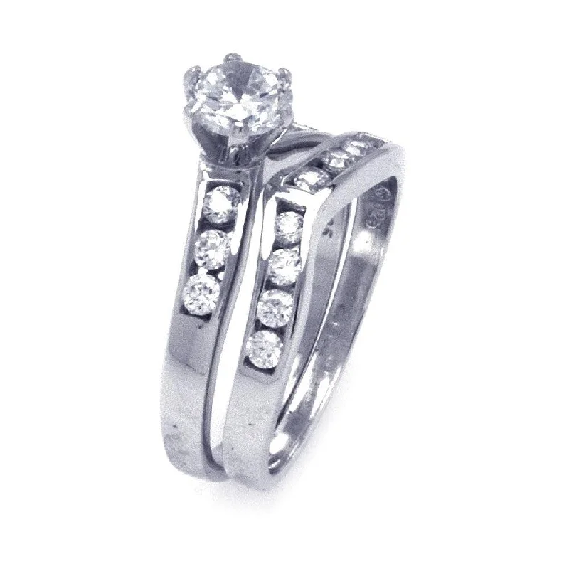 Ladies rings punk vibes-Silver 925 Rhodium Plated CZ Matching Ring Pair Set - STR00779