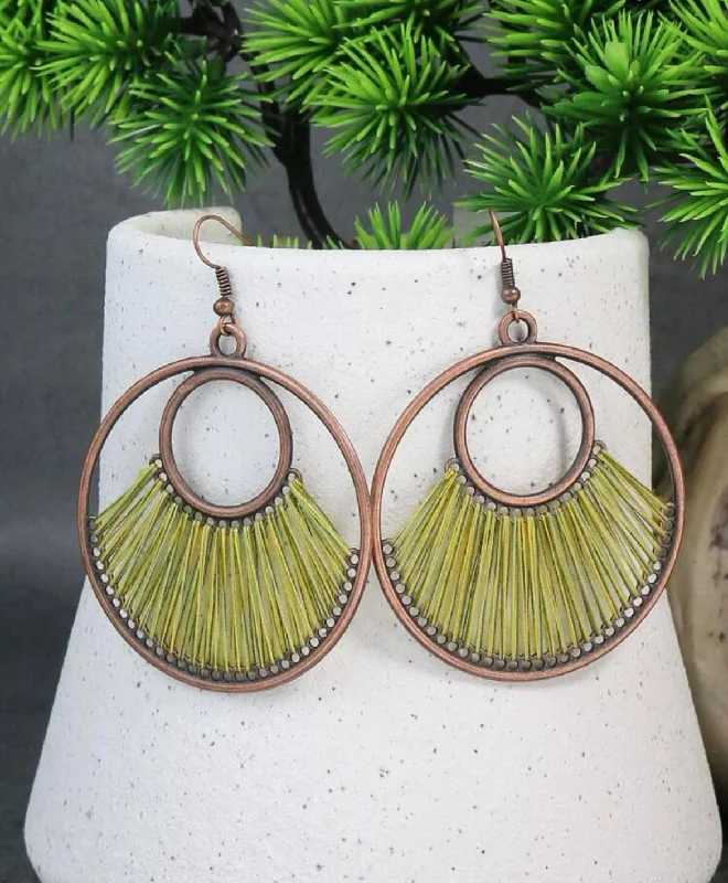 Ladies rings unique designs-Green Stringed Copper Earrings