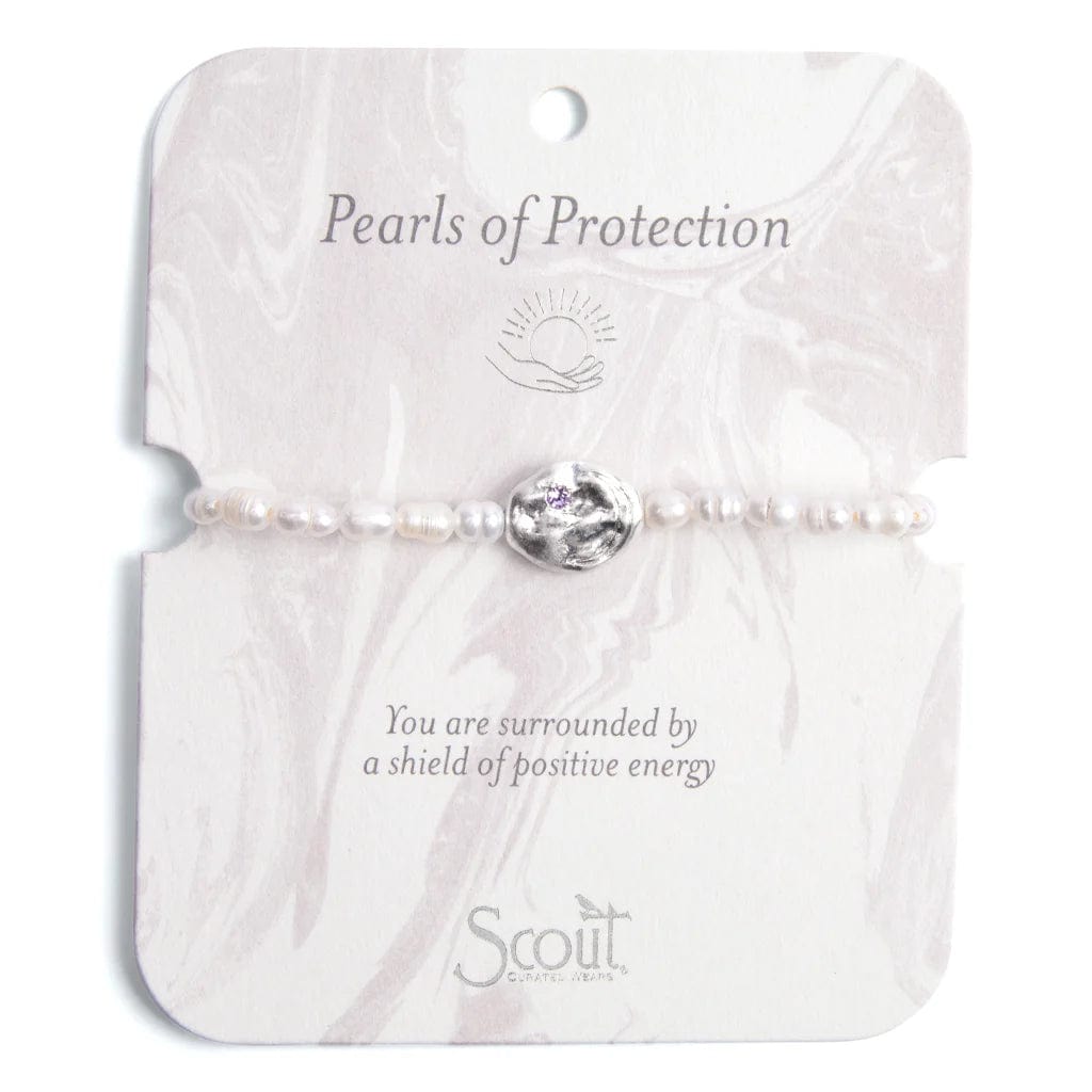 Ladies bracelets bangle designs-Pearls of Protection Affirmation Bracelet in Silver