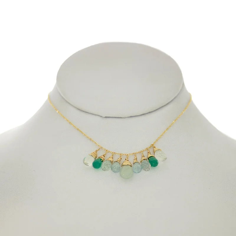 Seafoam Green - Aquamarine, Topaz, Green Onyx, Drops Necklace