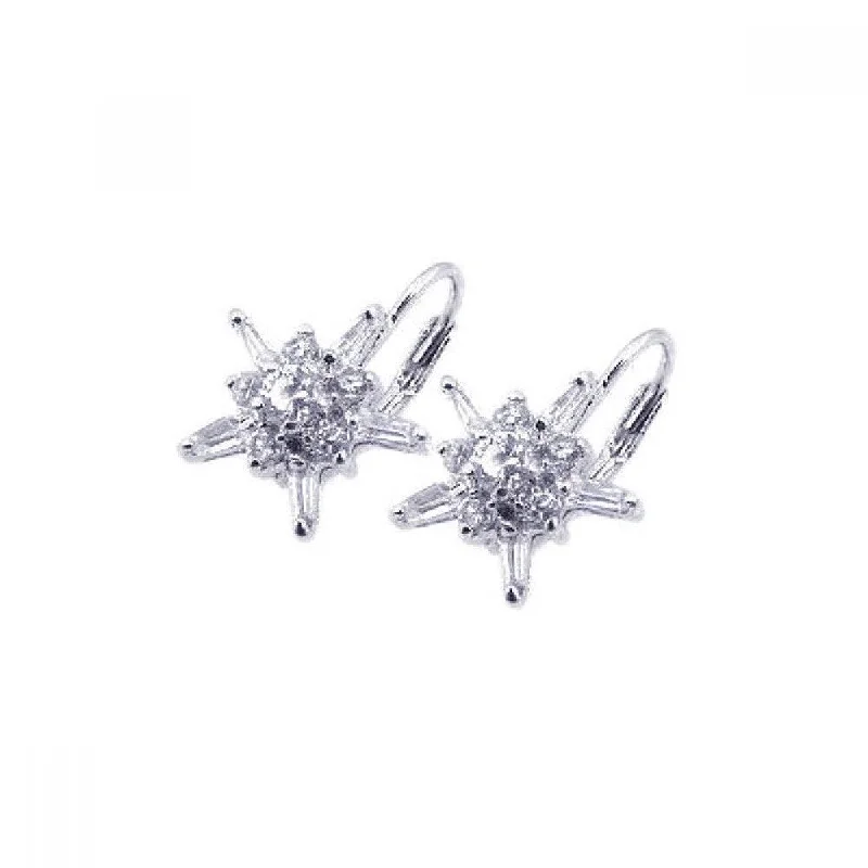 Ladies rings personalized-Silver 925 Rhodium Plated Star Clear CZ Hook Earrings - BGE00067