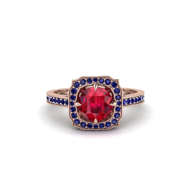 Ladies engagement rings sapphire stones-Ruby Cathedral Halo Engagement Ring - Luciana No. 71