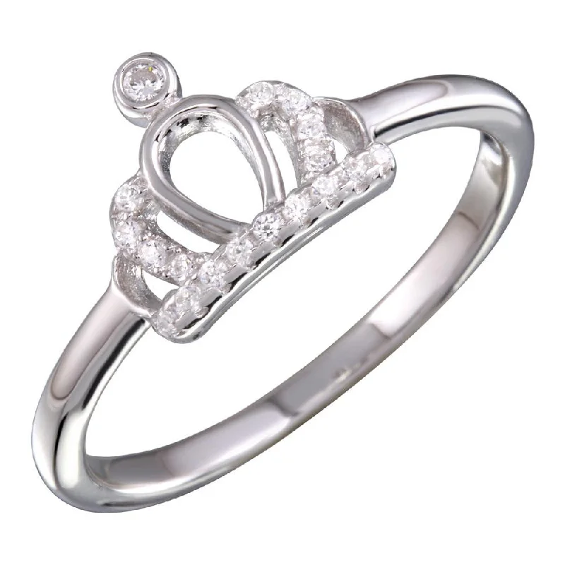 Ladies rings sister sets-Rhodium Plated 925 Sterling Silver Crown Ring with CZ - BGR01158