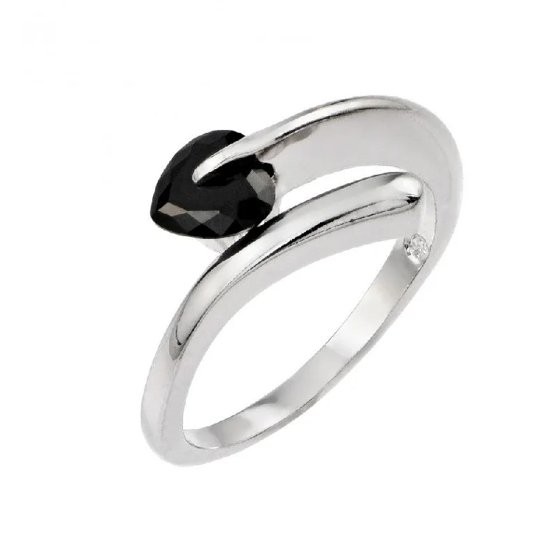 Ladies rings pinky styles-Silver 925 Rhodium Plated Black CZ Ring - BGR00864