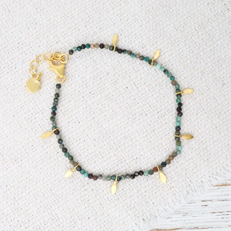 Turquoise Faceted Beads with Gold Leaves Bracelet