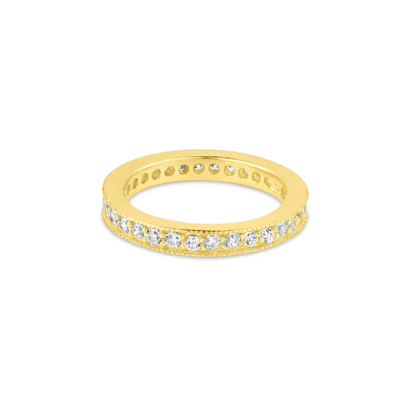 Ladies rings jade charms-Silver 925 Gold Plated Clear CZ Stackable Eternity Ring - BGR00375