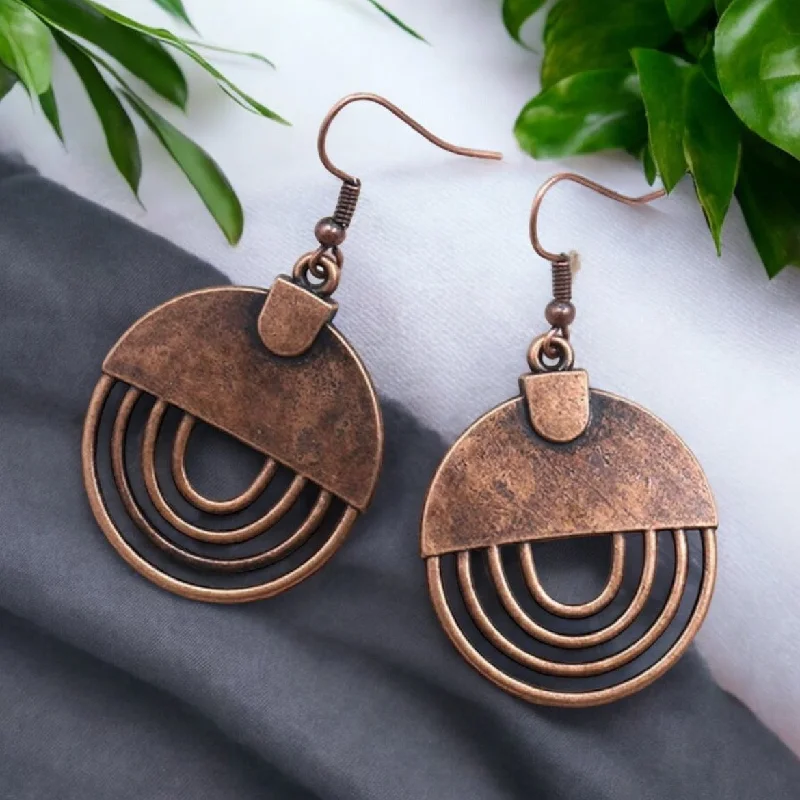 Ladies rings affordable finds-Bohemian Copper Round Drop Earrings