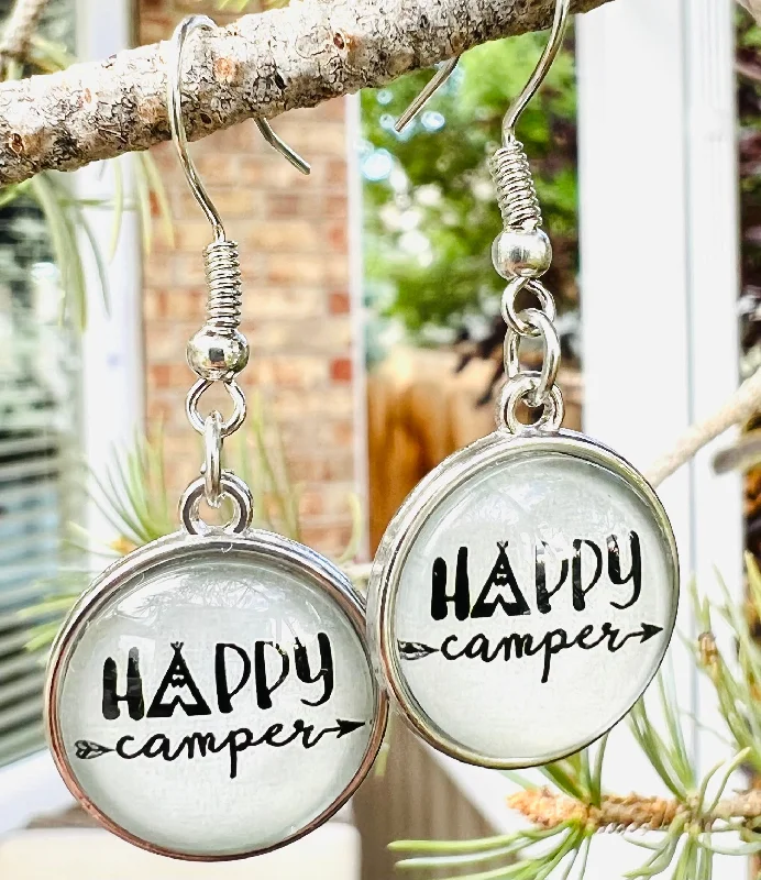 Ladies rings store locations-Round Happy Camper Dangle Earrings