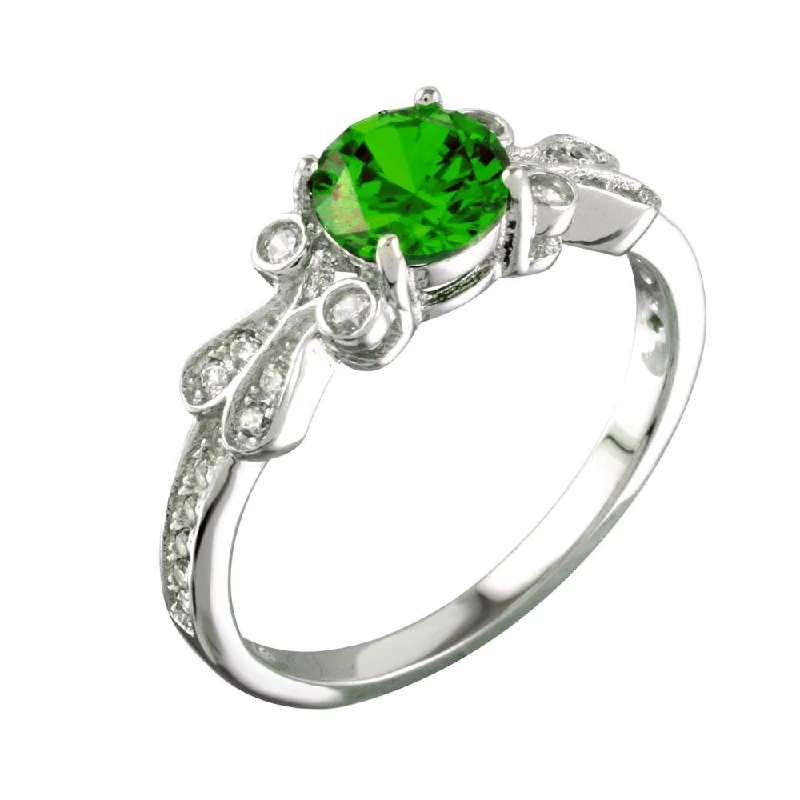 Ladies rings wedding accessories-Rhodium Plated 925 Sterling Silver Green Oval CZ Ring - BGR01165GRN