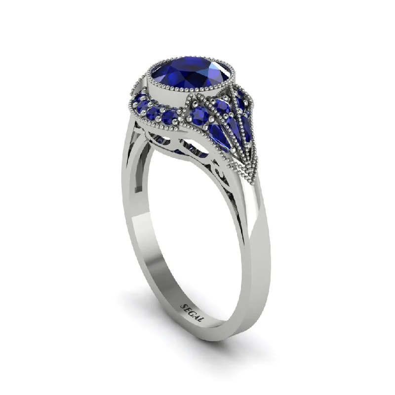 Ladies engagement rings halo settings-Sapphire Vintage-Inspired Besel Engagement Ring - Makenzie No. 75