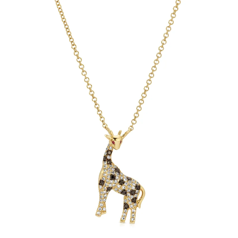 Black+White Diamond Giraffe Charm Necklace