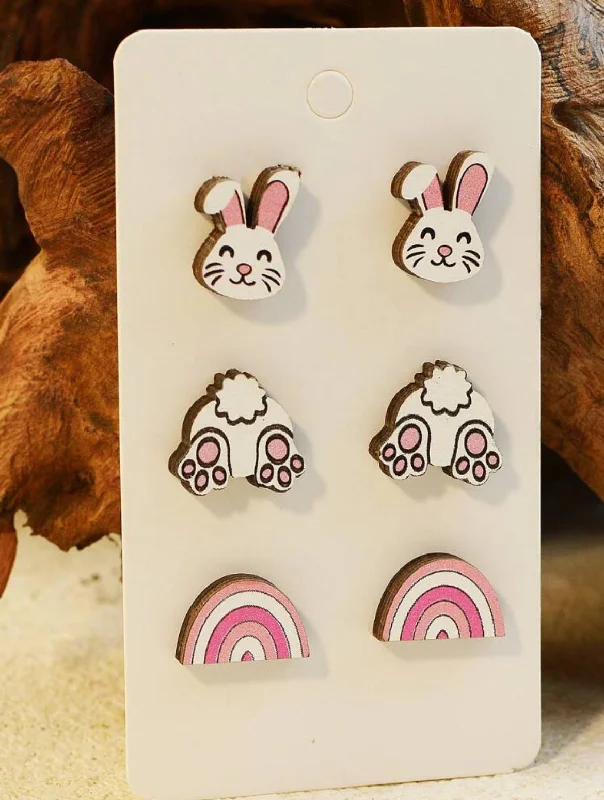 Ladies rings social media trends-Set of 3 Easter Stud Earrings