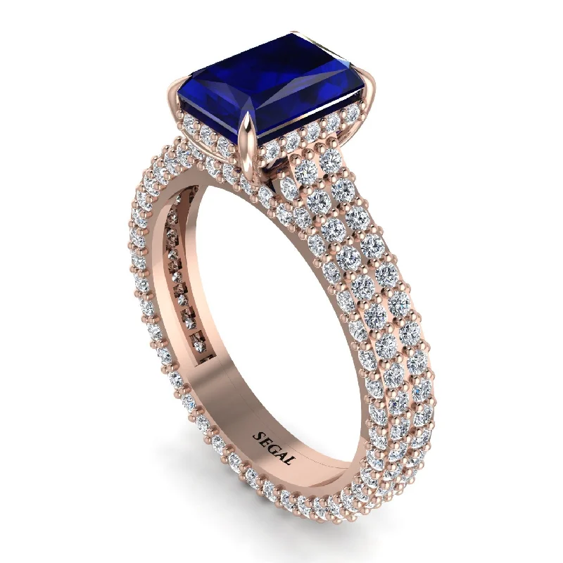 Ladies engagement rings proposal gifts-Radiant Cut Sapphire Pave Engagement Ring - Kenzie No. 14