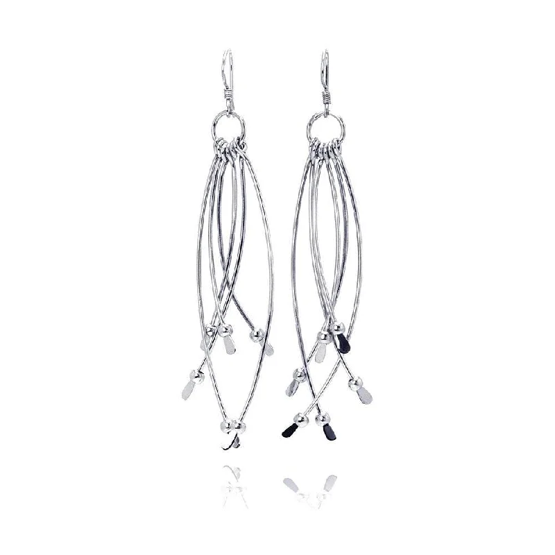 Ladies rings limited editions-Silver 925 Rhodium Plated Multiple Crossed Dangling Wire Wide Teardrop Hook Earrings - DSE00032