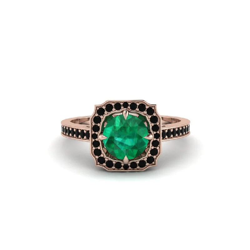 Ladies engagement rings rose gold-Emerald Cathedral Halo Engagement Ring - Luciana No. 35