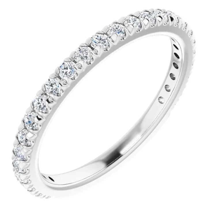 Ladies rings cute accents-Platinum 3/8 CTW Natural Diamond French-Set Anniversary Band