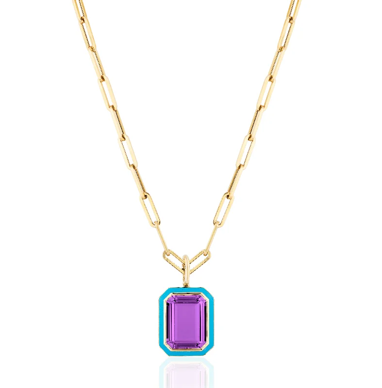 Emerald-Cut Pendant Necklace with Enamel