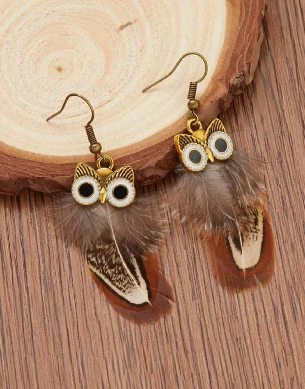 Ladies rings pearl accents-Owl Feather Earrings