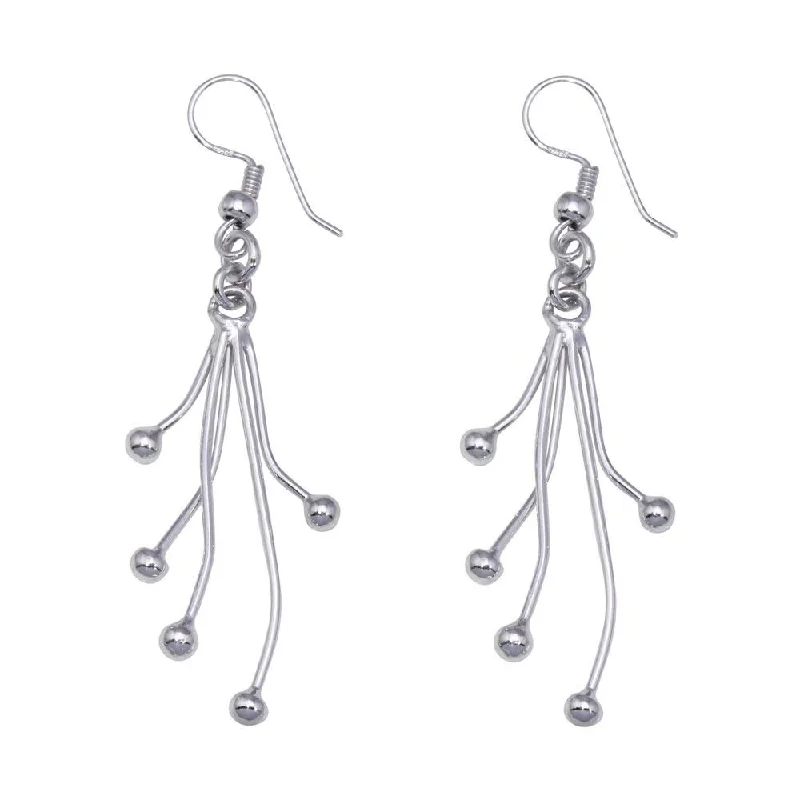 Ladies rings custom options-Silver 925 Rhodium Plated Five Dangling Strand Hook Earrings - DSE00009