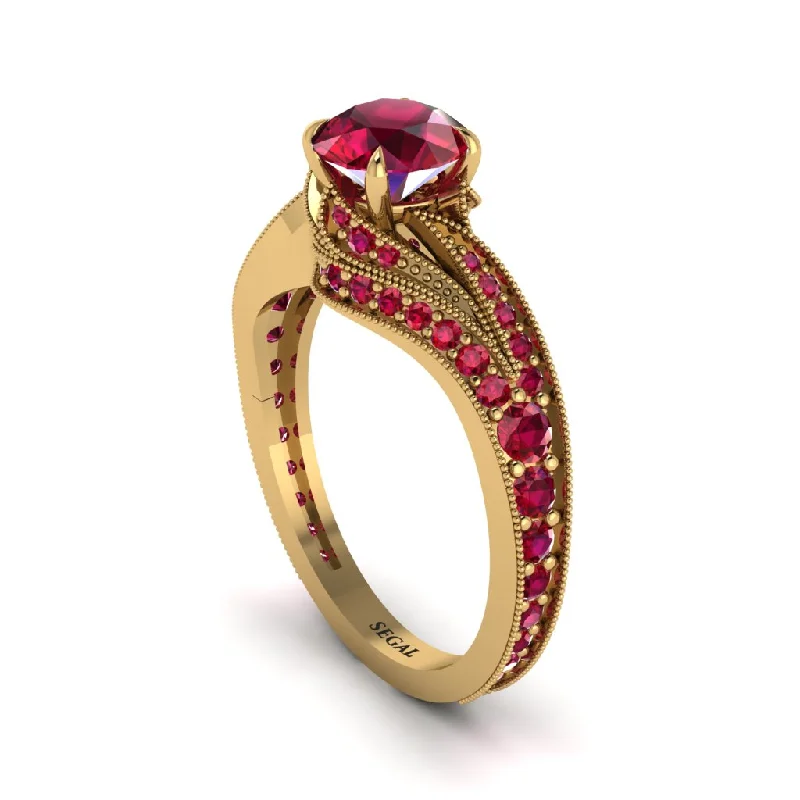 Ladies engagement rings minimalist trends-Ruby 14K Gold Pave Engagement Ring - Magnolia No. 55