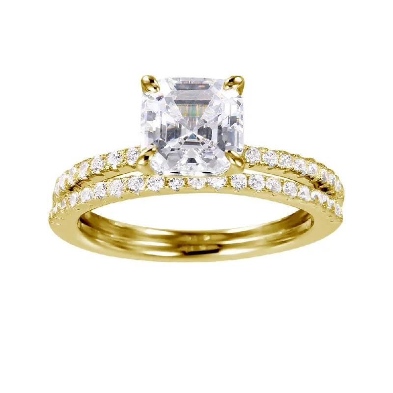 Ladies rings Valentine’s Day-Gold Plated 925 Sterling Silver Stackable CZ Bridal Ring - GMR00080GP