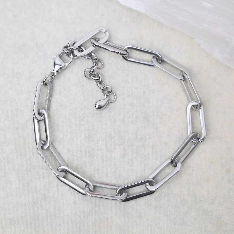 Ladies bracelets worldwide appeal-Paperclip Chain Bracelet in Stainless Steel