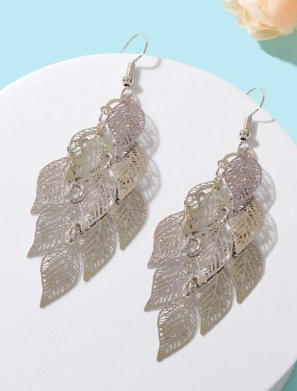 Ladies rings wedding bands-Beautiful Silver Leaf Tassel Earrings