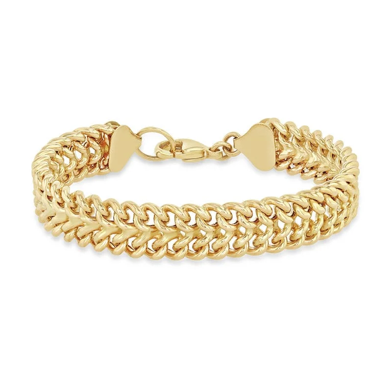 Ladies bracelets e-commerce sites-14k Gold Double Wide Curb Chain Bracelet 7" Length