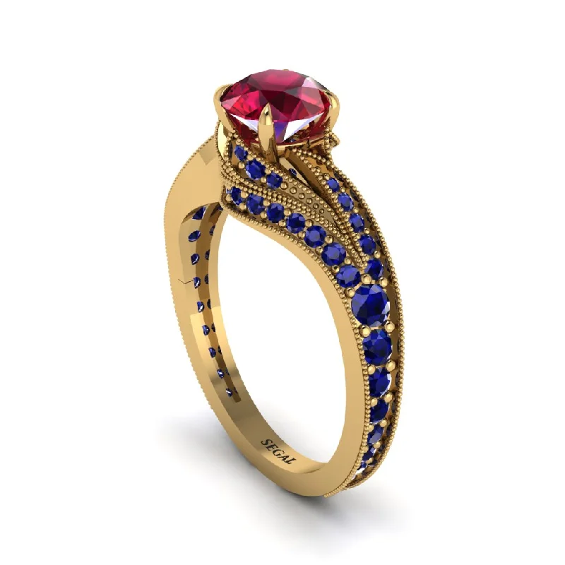 Ladies engagement rings solitaire gems-Sapphire 14K Gold Pave Engagement Ring - Magnolia No. 70