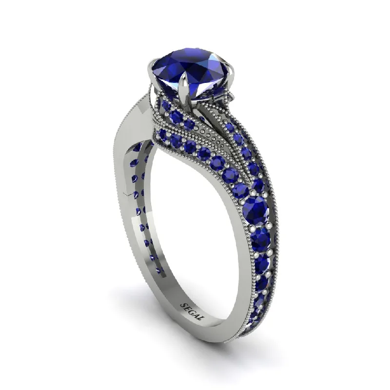 Ladies engagement rings size guide-Sapphire 14K Gold Pave Engagement Ring - Magnolia No. 75