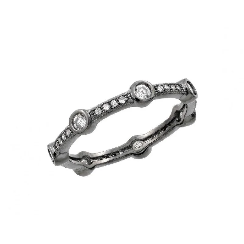 Ladies rings social media trends-Oxidized Rhodium Plated Silver 925 Round Clear CZ Eternity Ring - BGR00916