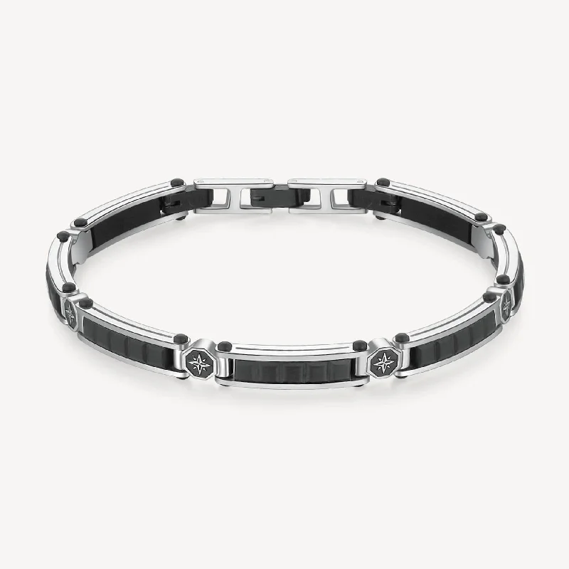 Ladies bracelets Valentine’s Day-Stainless Steel and Satin Black Bracelet