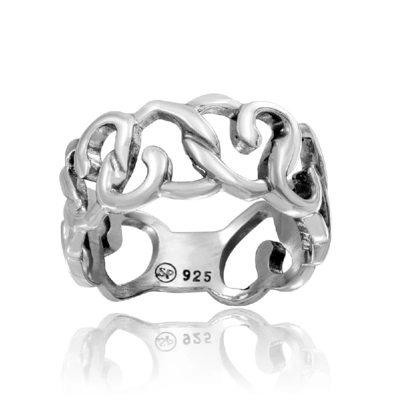 Ladies rings price options-High Polished 925 Sterling Silver Linked Hearts Ring - CR00735