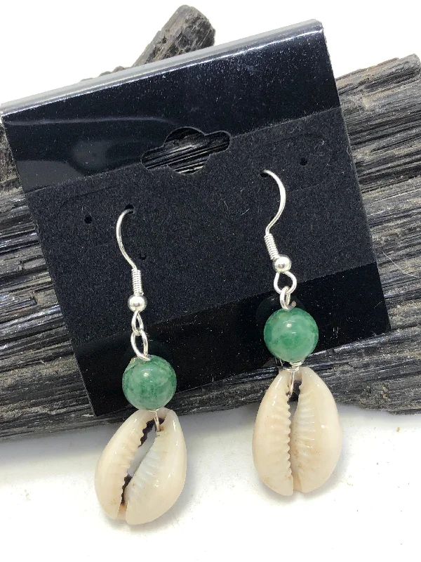 Ladies rings online shopping-Gemstone and Cowrie Shell Sterling Silver Hook Earrings